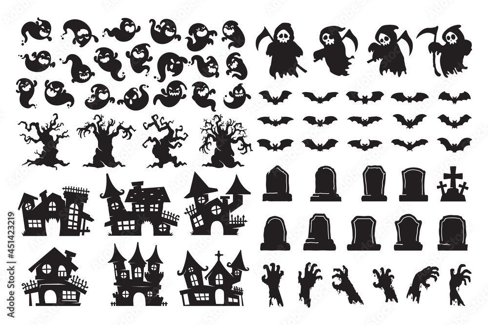 Halloween silhouette elements. scary ghost spirit vector for halloween card decoration Halloween silhouette elements. scary ghost spirit vector for halloween card decoration