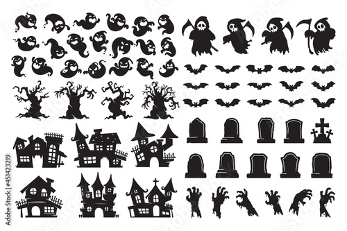 Halloween silhouette elements. scary ghost spirit vector for halloween card decoration © anuwat