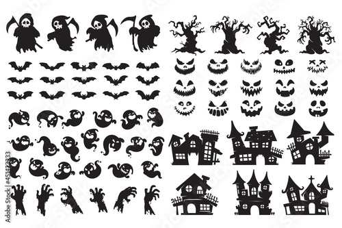 Halloween silhouette elements. scary ghost spirit vector for halloween card decoration