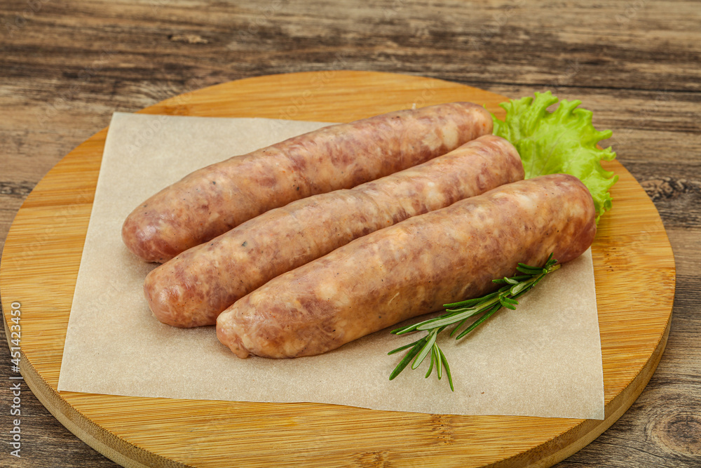 Raw pork meat sausages for grill