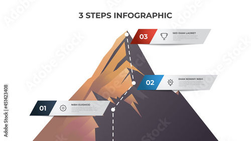 Infographic element template with mountain illustration, 3 steps diagram can be used for presentation, brochure, etc.