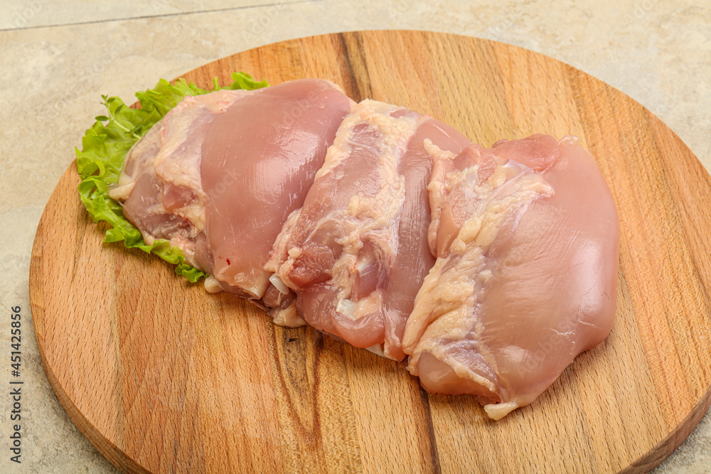 Raw chicken boneless and skinless leg