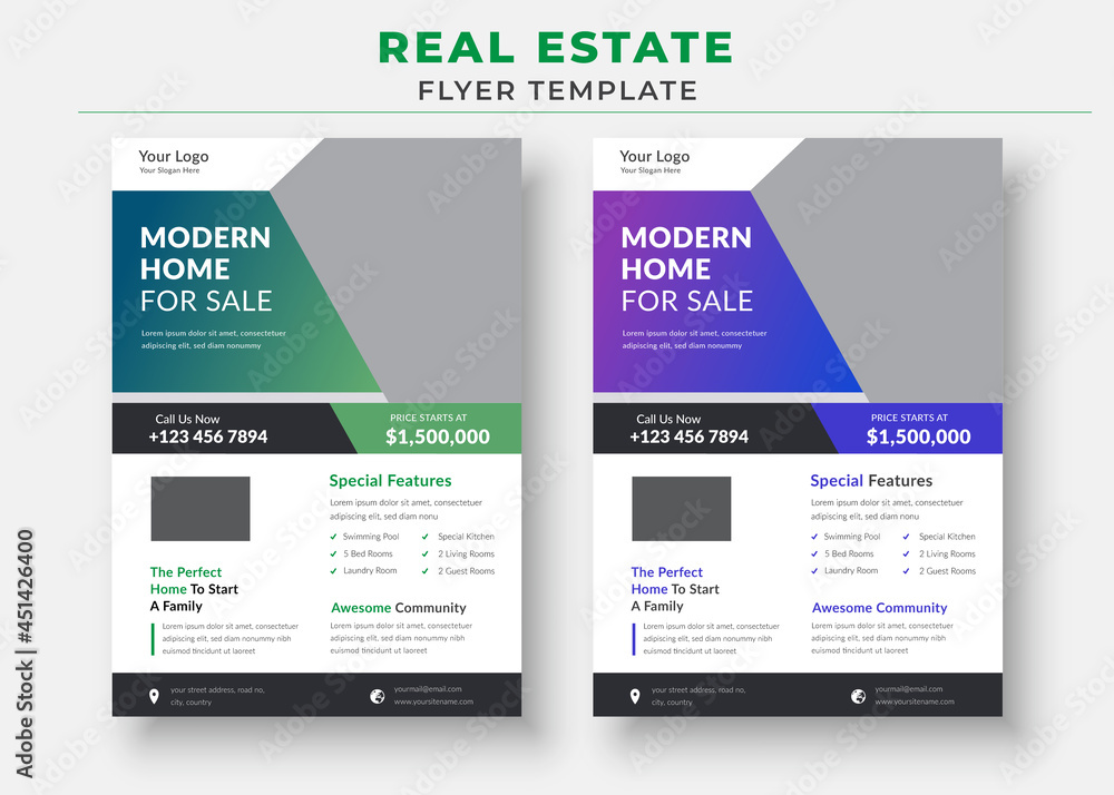 Obraz premium Real Estate Flyer Template, Modern Home for sale poster