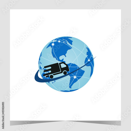 global supply logo design, truck vector with globe icon modern template