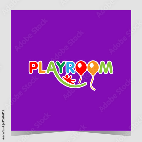 playroom logos for kids. Children Playground. Banner design cartoon fun vector illustration colorful
