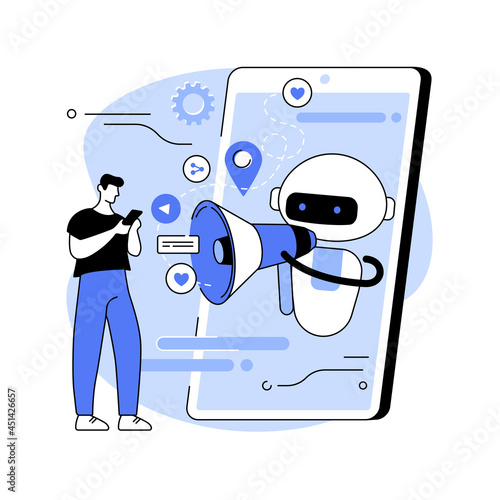 Artificial intelligence in social media abstract concept vector illustration.