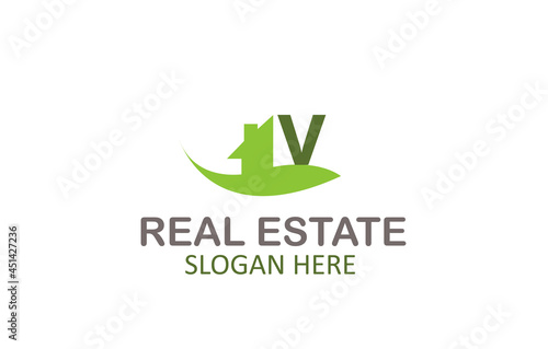 Green Letter V Logo Real Estate Design