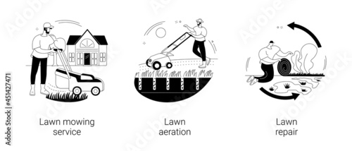 Turf maintenance abstract concept vector illustrations.