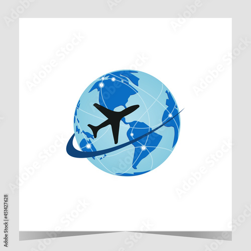 global supply logo design, plane vector with globe icon modern template