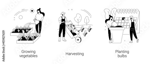 Garden seasonal works abstract concept vector illustrations.