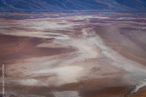 Landscape of Death Valley National park with sand, dry salt and mountains landscape background Death Valley National Park, California, USA