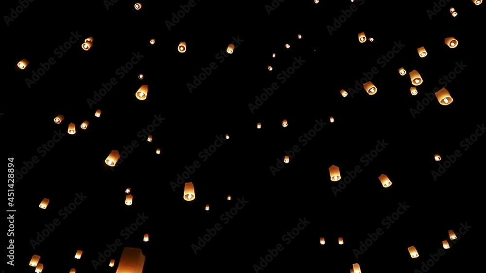Sky lanterns, flying lanterns, floating lanterns, hot-air balloons Loy Krathong Festival in Chiang Mai Thailand.