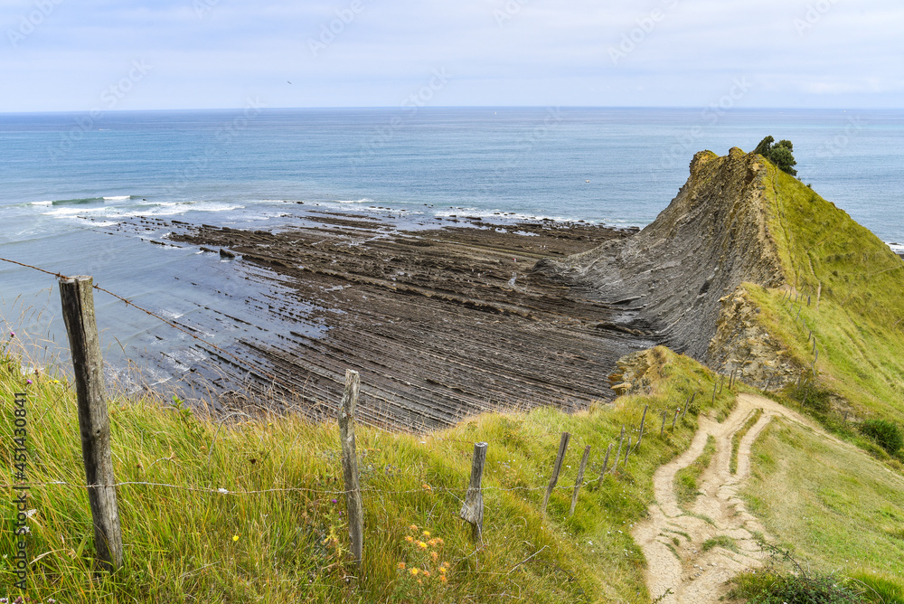 Flysch rock formations in the Basque Coast UNESCO Global Geopark between Zumaia and Deba, Spain