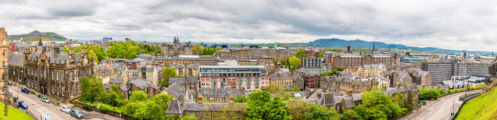 A panorama view from the Castle over the New Town in Edinburgh, Scotland on a summers day