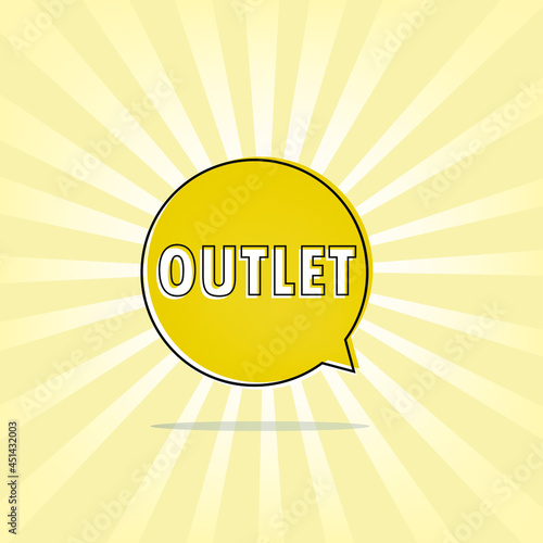 Outlet symbol. Banner on yellow comic balloon. Offer price sign with outlines. Discounts. speech bubble. marketing and advertising tag. eps10