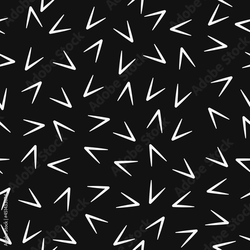 Check marks pattern. Black background and white marks. Vector.