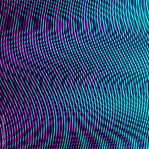 Digital colored geometric abstract background with linear grid moire effect. Calm wave backdrop saver for web design, business card, mobile apps, poster, package.