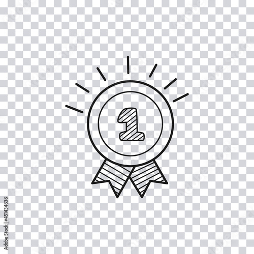 Hand drawn medal isolated on transparent background. Sketch of medal. Vector illustration.