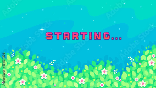 Stream banner with phrase Starting. Flowers and starry sky.