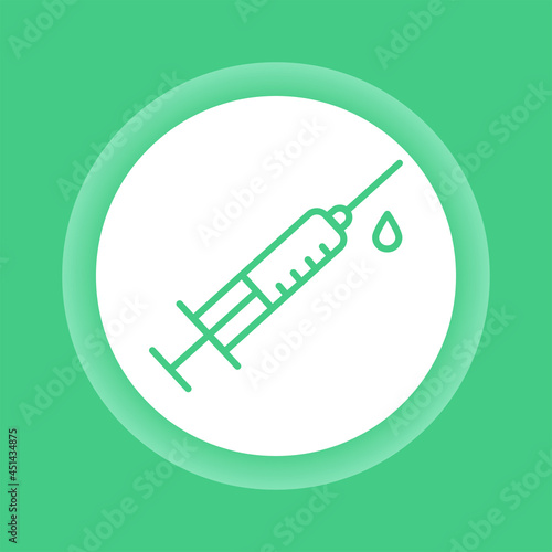 Syringe for injection vaccine color button icon.