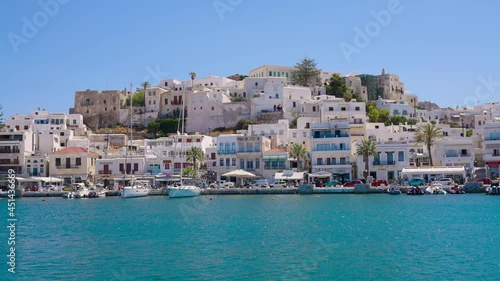 Panorama of the Greek Island Naxos in the Old Town along with waterfront