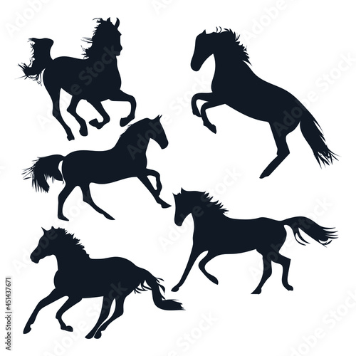 Set of horses silhouette on white background