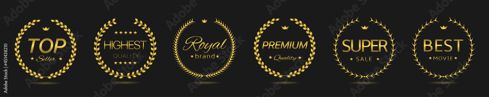 Premium quality Golden laurel wreath label set Premium quality Golden laurel wreath label set