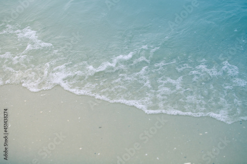 Soft wave of blue ocean on sandy beach,Background,landscape,water blue sea.