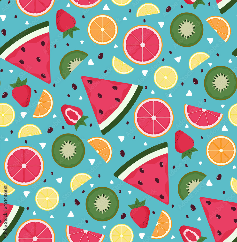 Seamless pattern with tropical fruit Bright sliced fruits. Seamless pattern with tropical fruit Bright sliced fruits.