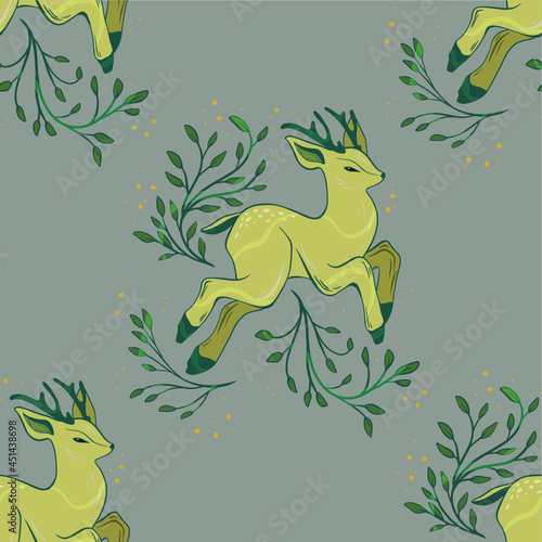 Vector seamless pattern with deer.