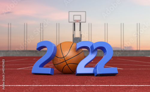 New Year 2022 Creative Design Concept with Basketball - 3D Rendered Image	
 photo