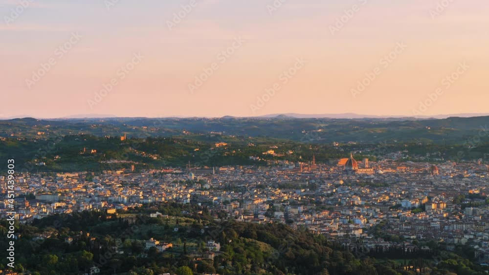 florence city cityscape wide angle shot pan at sunset dusk,italy florence city cityscape wide angle shot pan at sunset dusk,italy