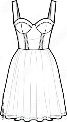 women bustier mini dress flat sketch vector illustration  photo