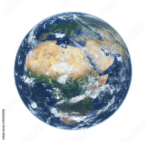 Fototapeta Naklejka Na Ścianę i Meble -  Earth Planet Isolated on White Background. High Resolution, 3D Render Illustration