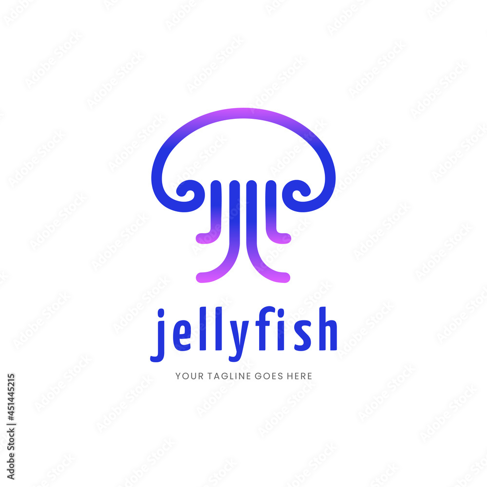 jellyfish Logo with minimalist line art monoline style jellyfish Logo with minimalist line art monoline style