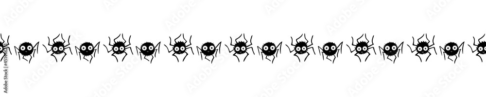 Edging, ribbon, border with little cute spiders. Vector seamless pattern, divaider, ornament, decorative element, decoration for Halloween in hand drawn, flat style isolated Edging, ribbon, border with little cute spiders. Vector seamless pattern, divaider, ornament, decorative element, decoration for Halloween in hand drawn, flat style isolated