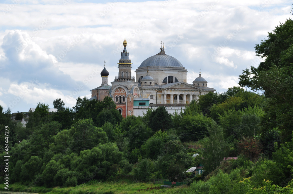 Panorama of the city of Torzhok. View of the Borisoglebsky Cathedral of the Borisoglebsky Monastery.