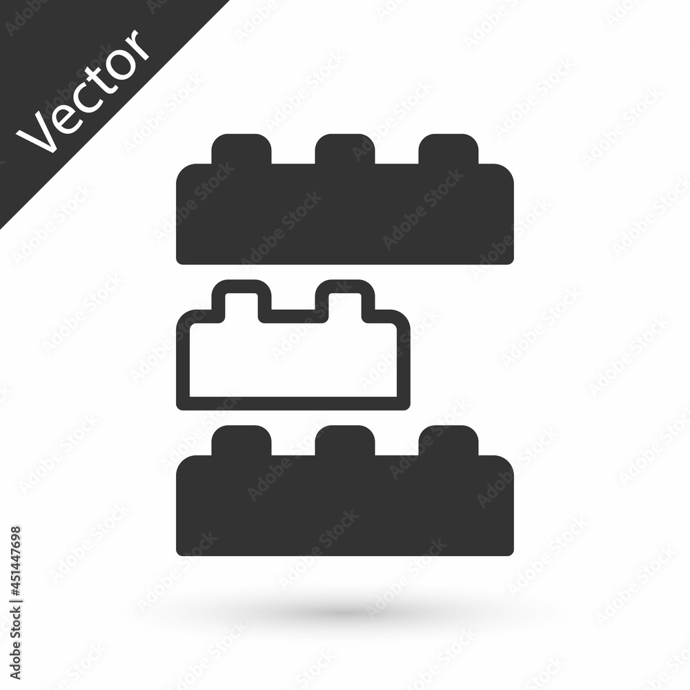 Grey Toy building block bricks for children icon isolated on white background. Vector Grey Toy building block bricks for children icon isolated on white background. Vector