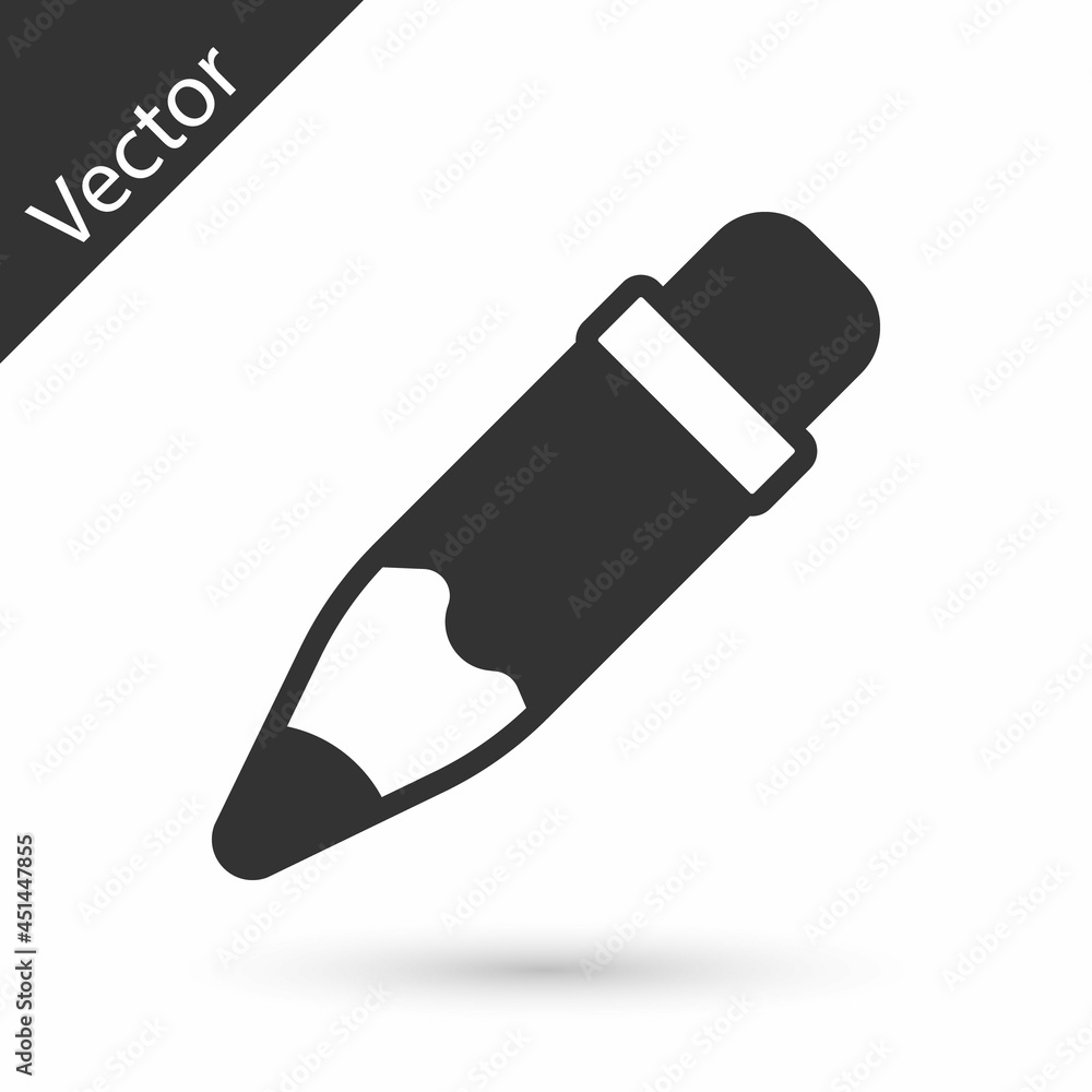 Grey Pencil with eraser icon isolated on white background. Drawing and educational tools. School office symbol. Vector Grey Pencil with eraser icon isolated on white background. Drawing and educational tools. School office symbol. Vector