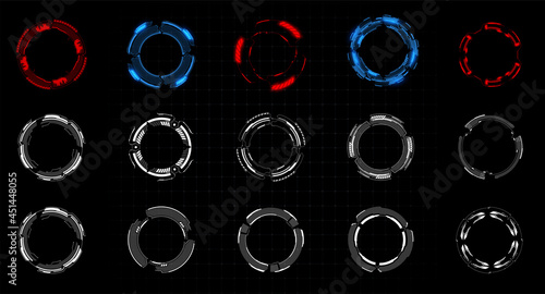 HUD futuristic white element. Set of Circle Abstract Digital Technology UI Futuristic. Shining vr menu round geometric panel with copy space. Design element. Explosion background. Flat design. Vector