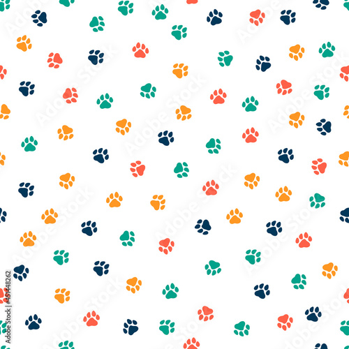 Seamless pattern with dog paws. Cute and childish design for fabric, textile, wallpaper, bedding, swaddles toys or gender-neutral apparel.