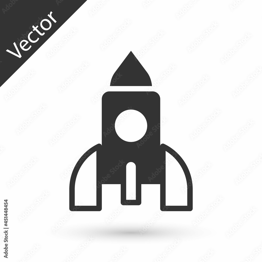 Grey Rocket ship toy icon isolated on white background. Space travel. Vector Grey Rocket ship toy icon isolated on white background. Space travel. Vector