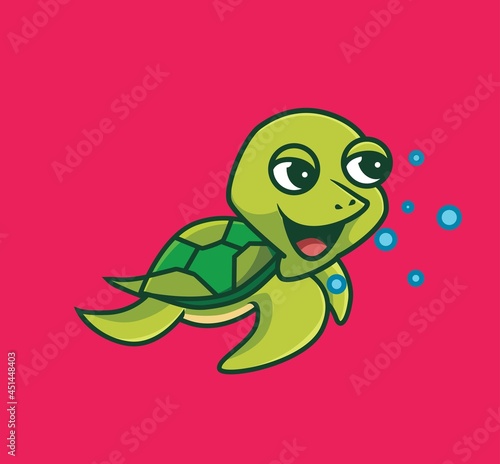 cute turtle swimming. cartoon animal nature concept Isolated illustration. Flat Style suitable for Sticker Icon Design Premium Logo vector. Mascot Character
