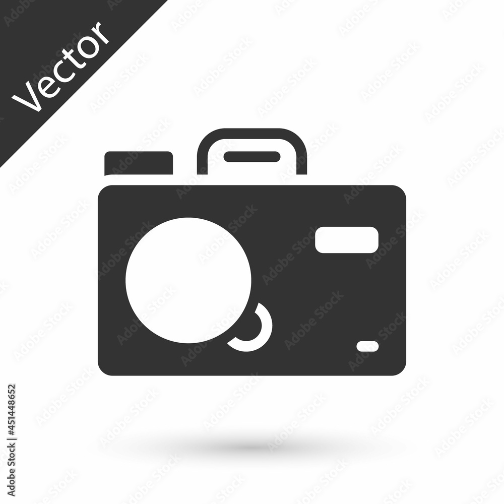 Grey Photo camera icon isolated on white background. Foto camera. Digital photography. Vector Grey Photo camera icon isolated on white background. Foto camera. Digital photography. Vector