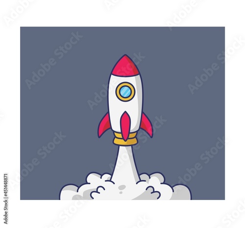 Fototapeta Naklejka Na Ścianę i Meble -  cute rocket launch. cartoon science technology concept Isolated illustration. Flat Style suitable for Sticker Icon Design Premium Logo vector