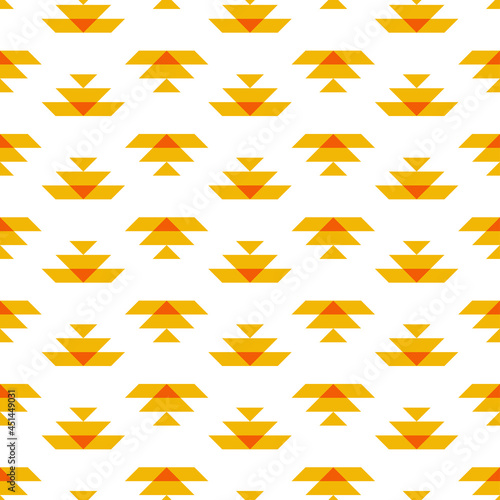 White seamless pattern with orange Aztec elements