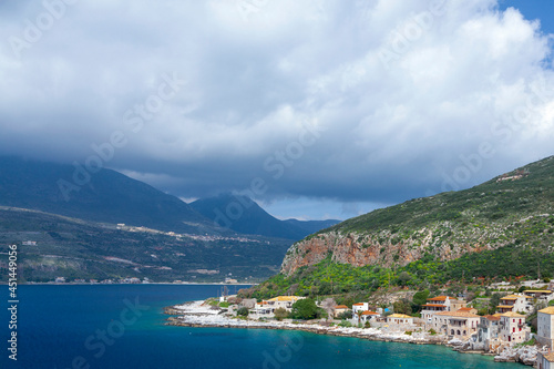 Limeni village, panoramic view of one of the most picturesque traditional settlements of the famous Mani region, a historic and most beautiful region in Laconia, Peloponnese, Greece, Europe. 