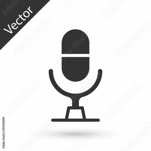 Grey Microphone voice device icon isolated on white background. Microphone interpreter and alphabet letters. Vector