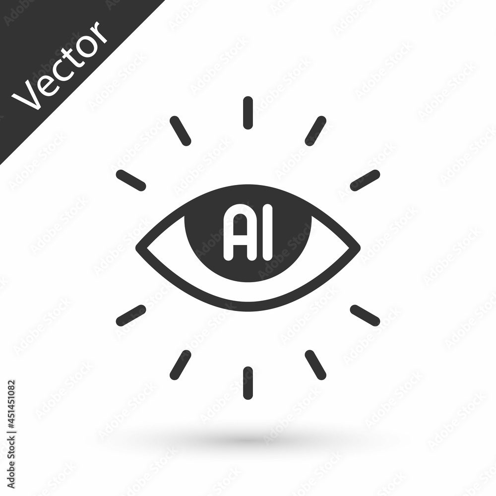 Grey Artificial intelligence AI icon isolated on white background. Machine learning, cloud computing, automated support assistance and networks. Vector Grey Artificial intelligence AI icon isolated on white background. Machine learning, cloud computing, automated support assistance and networks. Vector