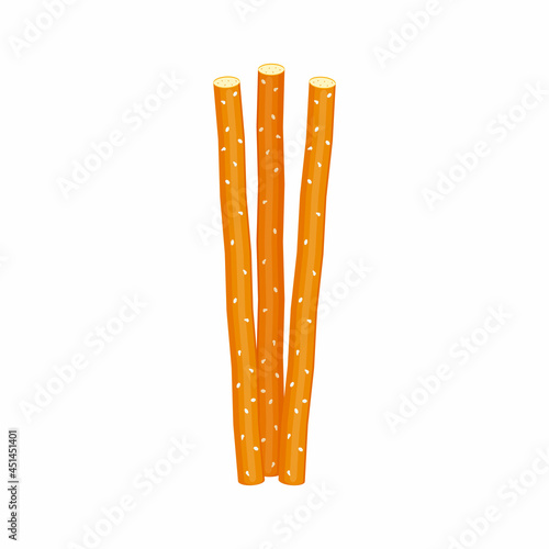 Salted wheat flour sticks, isolated on white.